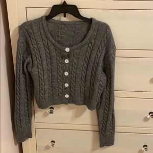 Gray Cable Knit Cropped Cardigan